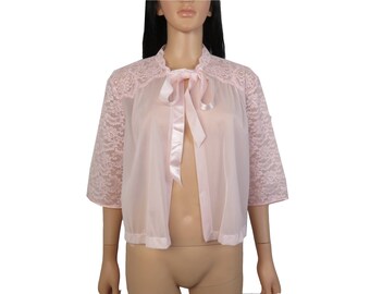 Vintage 60s/70s Sheer Pink Lacey Sleeve Top Size M