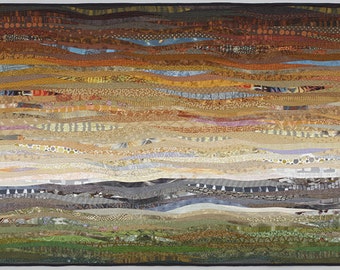 Quilted landscape. Modern art quilt. 35x56 in. Contemporary textile art. Modern home decor. Southwestern art. Original wall art. Fiber art.