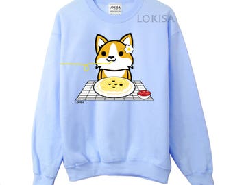 Corgi Pasta Date Crewneck Sweater Sweatshirt - Girl Corgi