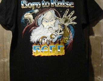 Vintage Born to Raise Hell Iron On T-Shirt Biker Fantasy Art