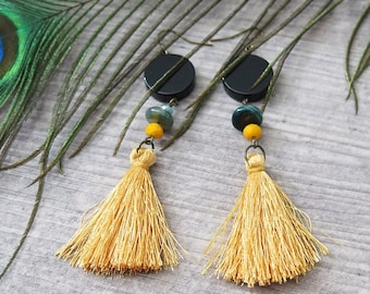 Clearance 50% Off Tassel Earrings,Yellow Earrings,Boho Earrings,Boho Jewelry,Bohemian Jewelry,Gypsy Jewelry,Dangle,Earrings Hooks,Egyptian