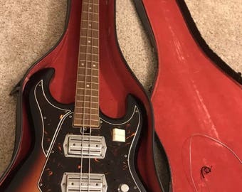1969 Vintage Silvertone 1490 Electric Bass Guitar / Domino