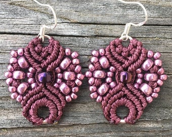 SALE Micro-Macrame Earrings - Eggplant/Plum