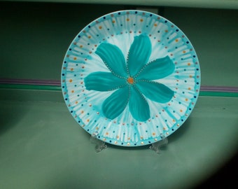 Turquoise Hand painted 25cm ceramic plate