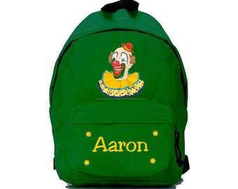 clown green backpack personalized with name
