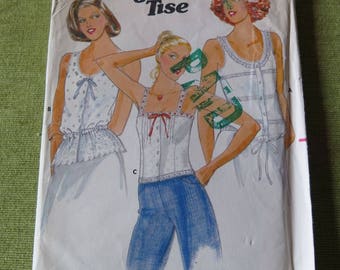 Vintage 70's Butterick 5992 JANE TISE Summer Tops Button Front Camisole Sewing Pattern size 16 B38