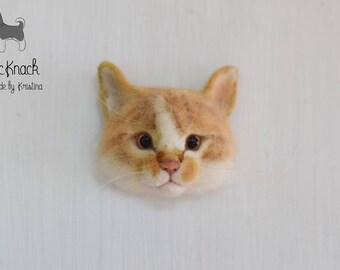 Needle felted Wool brooch Red striped cat face (custom pet portrait) - Cute Kitten - cats jewellery - Felt animals -Kitty pet-MADE TO ORDER
