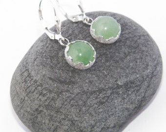 Handmade .925 Sterling Silver Stardust Natural Aventurine Stones Dangle Earrings