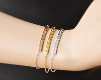 925 Silver Bracelet Bar Bracelet, Skinny Bar Name Bracelet Personalized Roman Numeral Coordinates Bracelet Gift for Her Valentine Day Gift