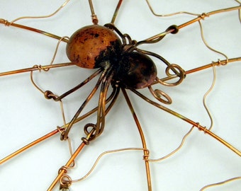 Copper Spider & Web Garden Ornament