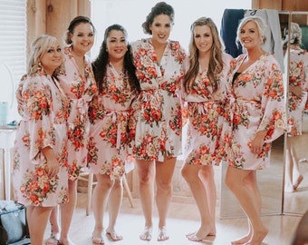 BIG SALE!!! Adult & Kids Floral Satin Bridal Robes - Silk Floral Robe - Dressing Gown - Bridesmaid Robes bachelorette gift
