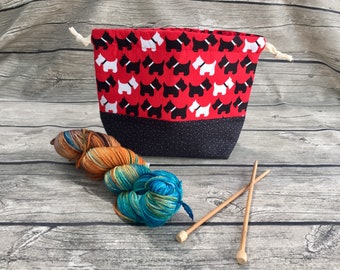 The Dogs of Knitting -- Project Bag -- Drawstring Knitting Bag -- Yarn Bag -- Crochet Bag
