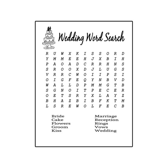 Wedding Word Search Printable Bridal Shower Game Wedding