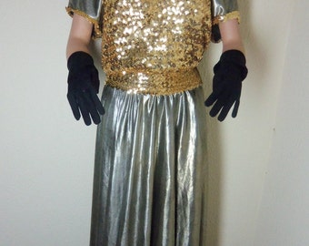 Gold Silver sequence Metallic Dress balloon skirt Halloween Dance Costume Adult