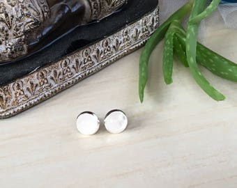 Dome Quartz Natural, Half Round Earring, Small Cabochon, 8mm Natural Studs, Gemstone Post Studs, Light Gems Studs, Pale Earrings, Dome Gift