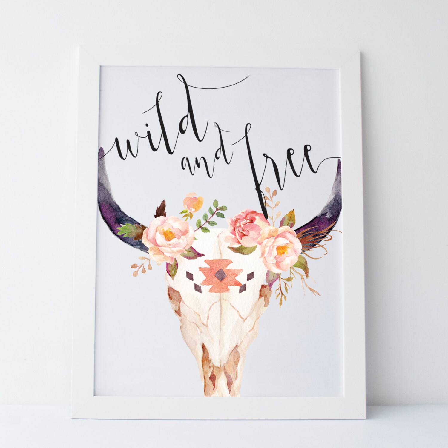 Printable Art Wild And Free Skull Print Fl Agrandir