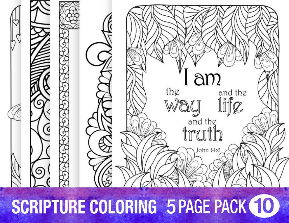5 Bible Verse Coloring Pages Set Floral DIY Adult Prayer