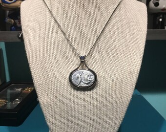 Blue mermaid cameo necklace