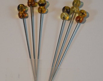 Veil Pins bobbin lace SCA Medieval Tiger Czech Glass