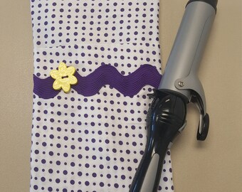 Purple Polka Dot Curing Iron Flat Iron Case/Curling Iron Caddy/Insulated Curling Iron Travel Bag