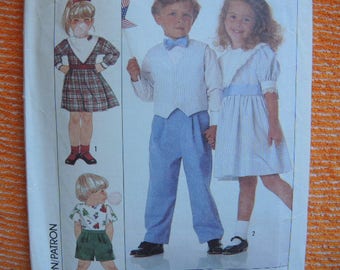 vintage 1980s simplicity sewing pattern 9532 childs dress pants shorts and vest size 3-4-5