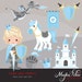Fairy Tale Prince Clipart. Fairy Tale characters, dragon, crown, sword, prince castle, knights, armor, shield horse graphics. Blue gray