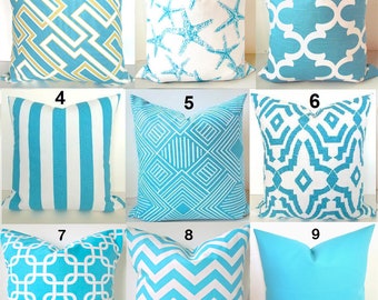 Turquoise PILLOWS Aqua Blue Pillow Covers Turquoise Throw Pillows Blue Turquoise Pillows Star Fish.ALL SIZES. 22 24x24 26 Euro Shams
