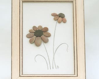 Pebble art, flowers decor, pebbles art, pebble picture, rock art, stone art, 3D picture, wall art