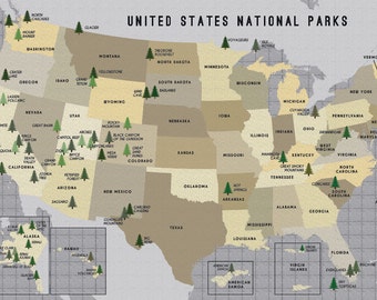 national parks map 18x24 official explorers guide screen