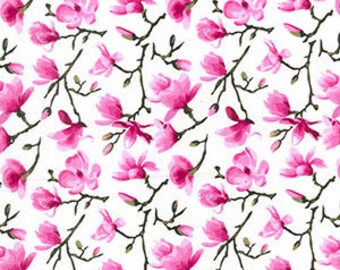 Delicate Flower design on ivory cotton fabric by Rose and Hubble