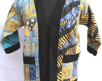 Indian kantha jacket / kimono in gorgeous color / one of kind antique reversible coat