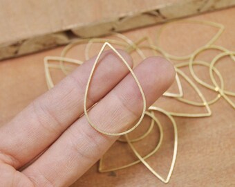 50Pcs Raw Brass Drop Pendant Charms,Flat Tear Drop Connector,39x25mm (D53925)