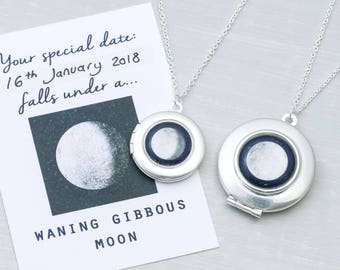 Moon Phase Locket, Moon Necklace, Secret Message, Celestial Jewelry, Valentines Gift, Moon and Stars, Personalised Locket, Photo Locket