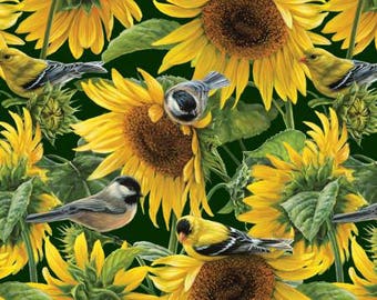 David Textiles - Sunflowers and Birds - Multi - Fabric by the Yard WW30525C1