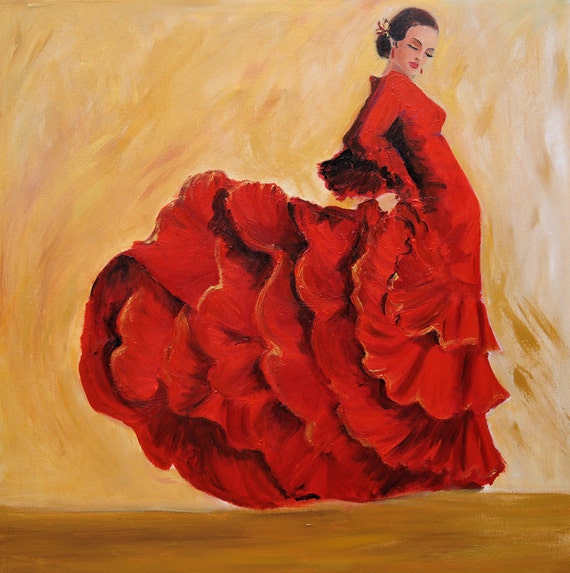 Flamenco painting Flamenco dancer wall art in red dress