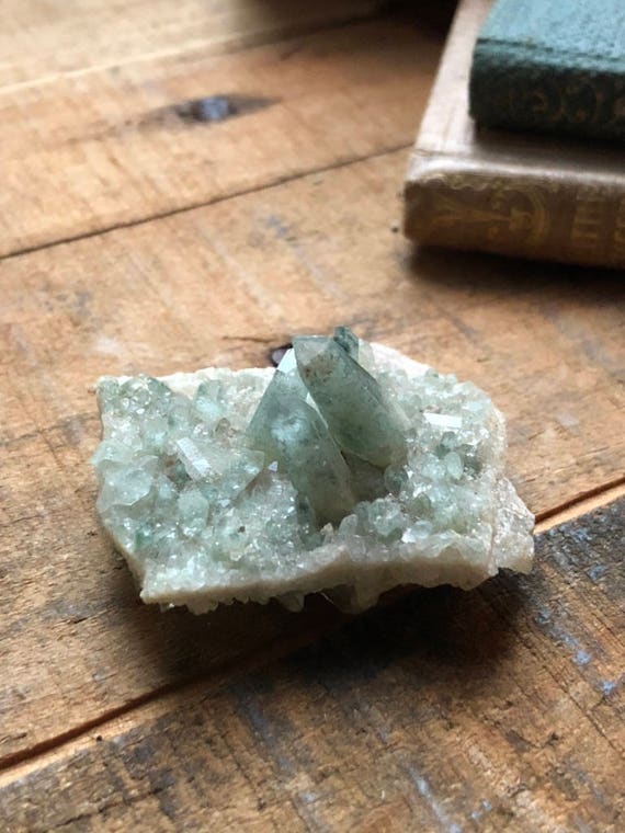 Small Green Quartz Cluster 18g, Prasiolite Cluster, Green Quartz Point, Tiny Green Quartz Cluster, Natural Quartz Cluster, Healing Crystal