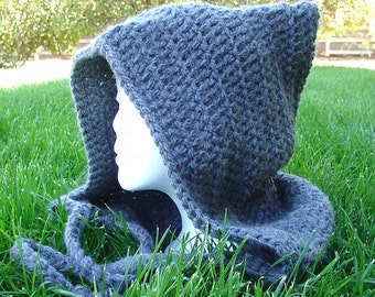 Handmade Crochet Long Hood Heathered Gray Grey