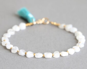 Moonstone Bracelet With Tassel Beaded Bracelet Tassel Bracelet Gemstone Bracelet Gift for Her
