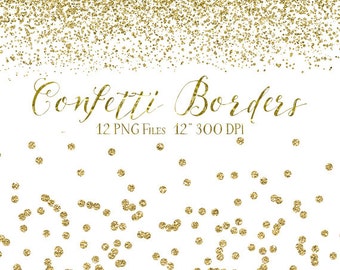 Gold Confetti Borders - Glitter Confetti Clipart - Digital Confetti - 12 Gold Glitter Border Clip Art Overlays High Res - Instant Download