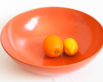 Vintage HUGE Miramar Bowl, Orange Melmac Mixing Bowl, XL Melamine Salad Popcorn Bowl, Mid Century Kitchen, 14 3/4 Inch