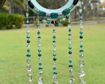 Mint Horseshoe Crystal & Gemstone Suncatcher -Horseshoe Art-Horse shoe
