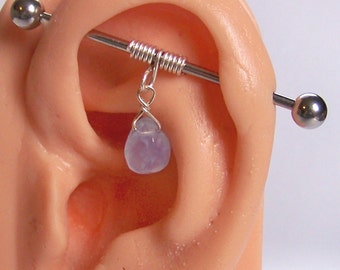 Industrial Barbell - Sterling Silver Wire Wrapped Chalcedony Teardrop - Scaffold - Industrial Bar Piercing - Custom Color and Length
