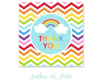 Rainbow Birthday Party Printable Thank You Favor Tags INSTANT DOWNLOAD