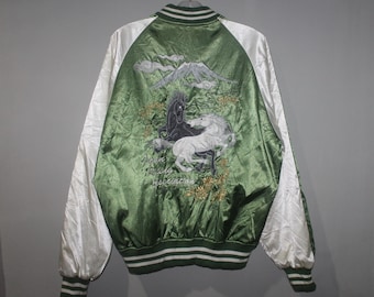 Vintage Sukajan Hoshihime deux cheval Japan Racing Association brodé Souvenir Jacket Bomber