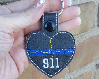 911 Dispatch Keychain - Public Safety Dispatcher - Public Safety Telecommunicator - Thin Gold Line - Thin Blue Line - Thin Red Line