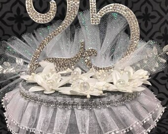 25th Anniversary Birthday Cake Topper Centerpiece with Number Rhinestones