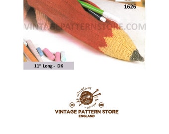 Pencil shaped pencil case in DK - Vintage PDF Knitting Pattern 1626