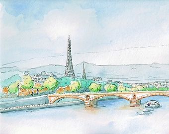 Paris painting - La Seine landscape