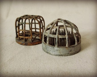 Set of 2 Vintage Cage Flower Frogs