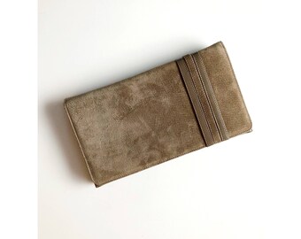 Vintage Brown Suede Clutch Purse with Detachable Strap and divided compartments